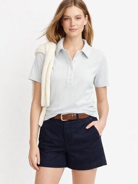 J. Crew Women's Premium Rib Short Sleeve Polo Shirt Pale Blue Size Large